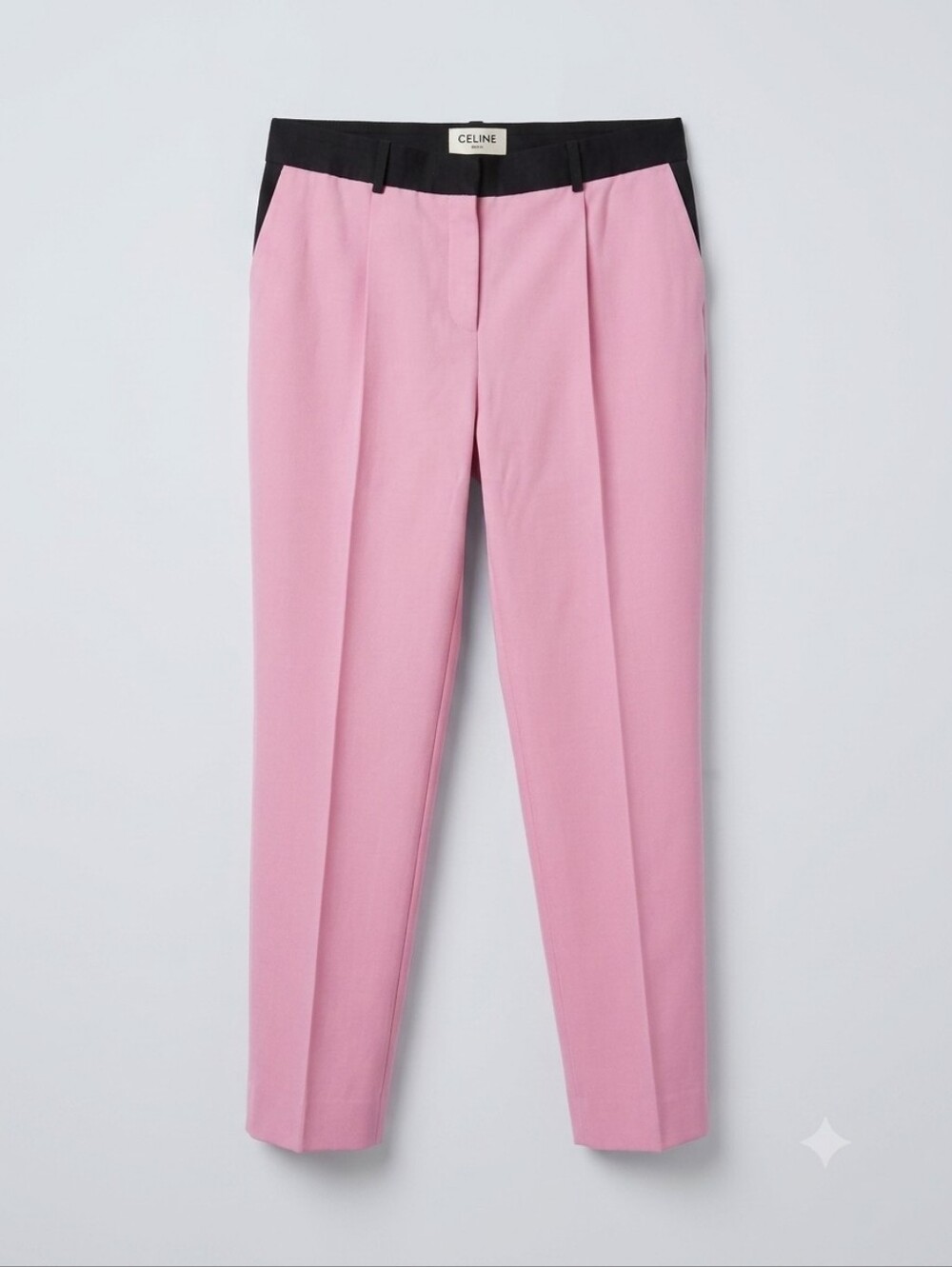Celine Contrast Waistband Tailored Trousers in Pink/Black